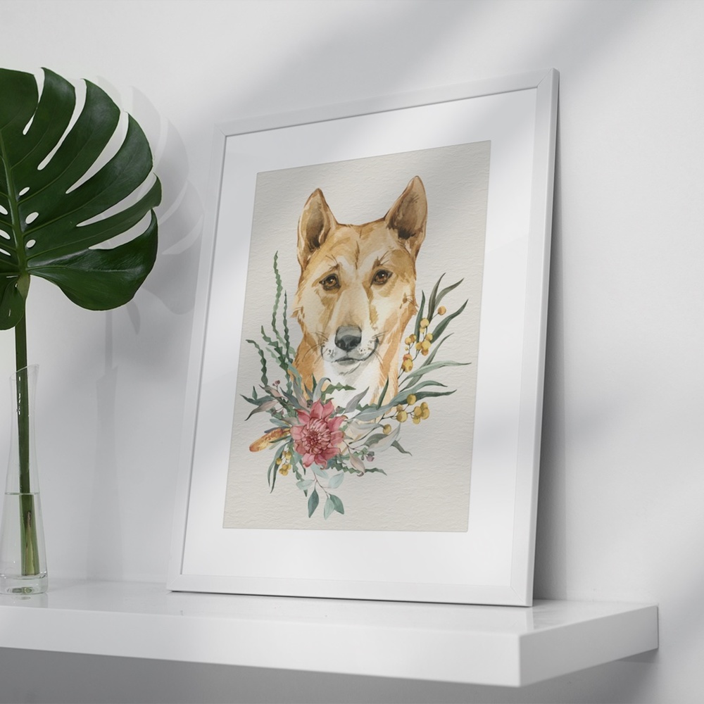 Watercolor Floral Dingo Illustration Wall Art Print Poster Unframed - Picture 4 of 9